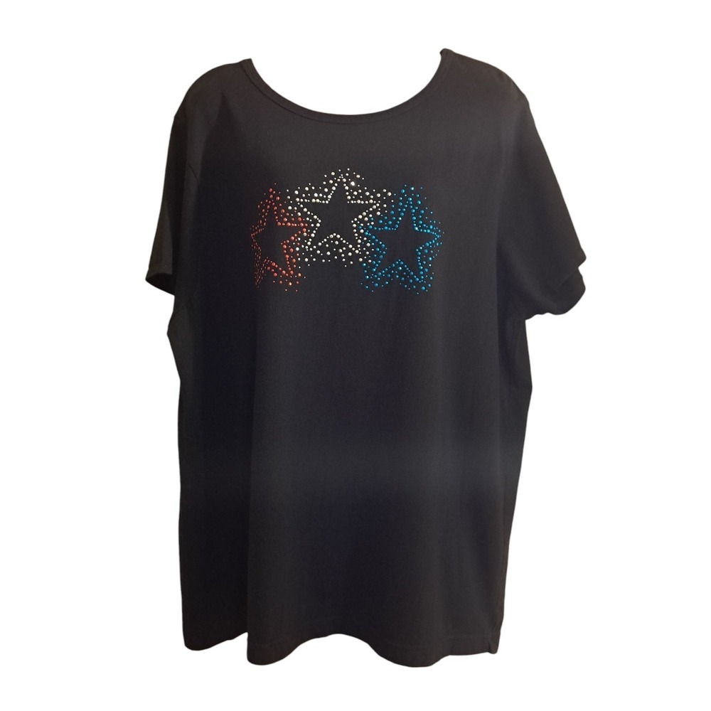 Fashion Bug Women's‎ Black T-Shirt Stars Size 2X Short Sleeve